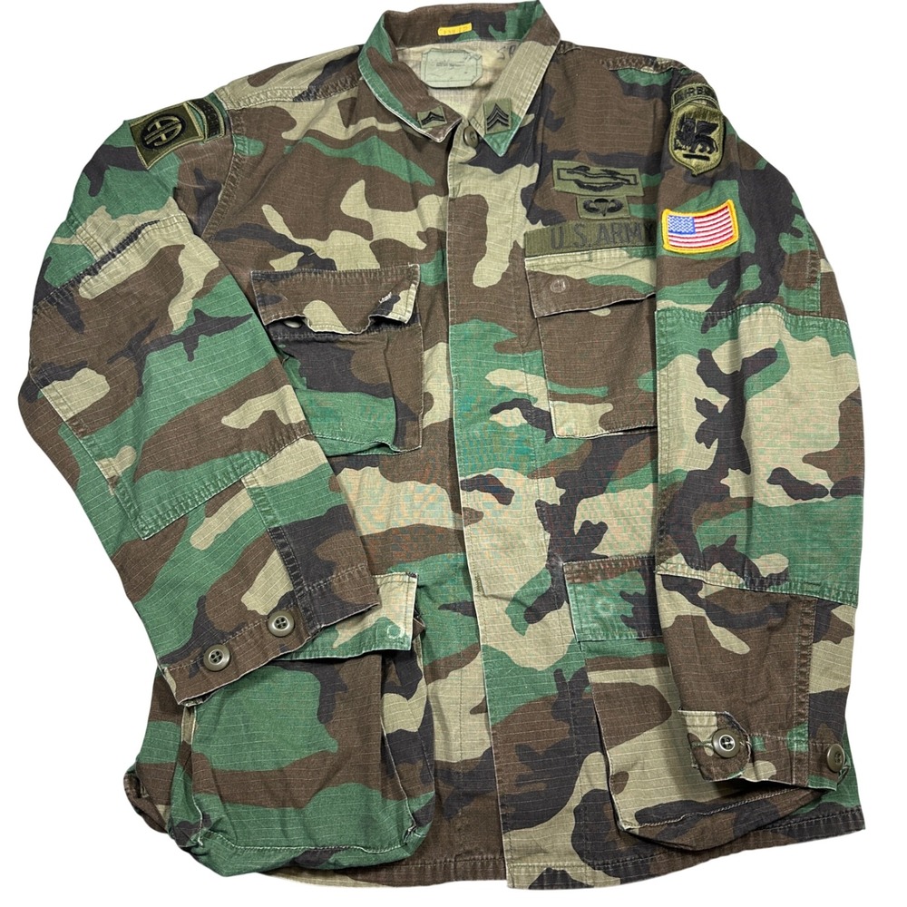 Vintage US Army Woodland Camo BDU Combat Coat 82nd Airborne Small Regular 1989